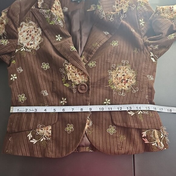 Vtg Boho Chic Chocolate Brown Embroidered Floral Jacket Western Blazer Sz 6 - Picture 9 of 10